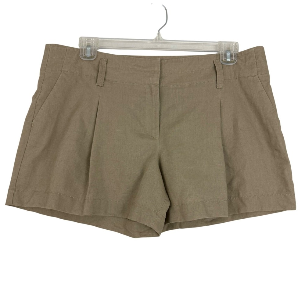 Ann Taylor Shorts Women 14 Tan Linen Blend Pleated Front Pocketed Mid Rise New